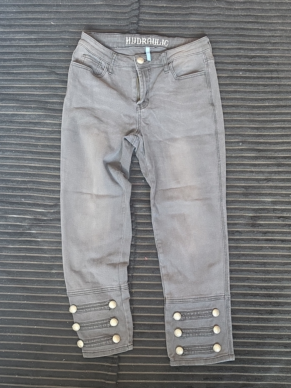 Hydraulic Women's Gray Cropped Jeans with Decorative Button Cuffs